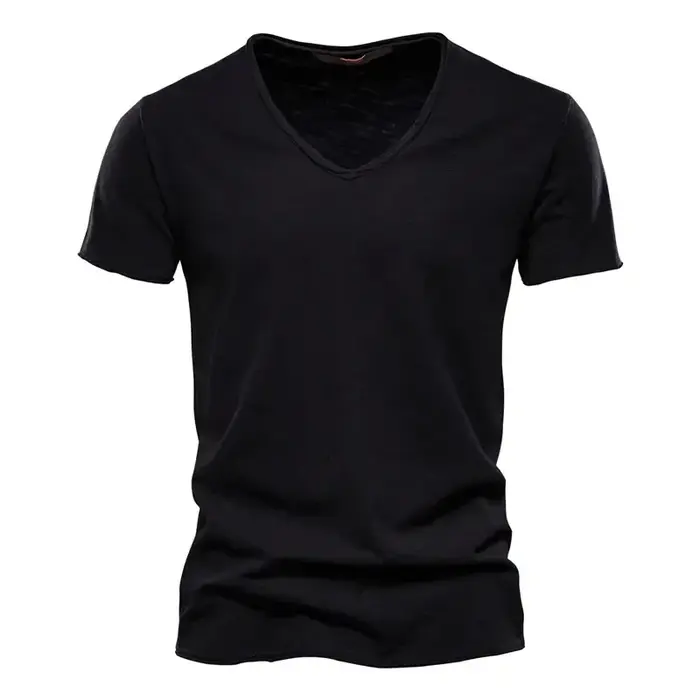 Nouveau 100% coton hommes T-shirt hauts col en V mince à manches courtes t-shirts de haute qualité