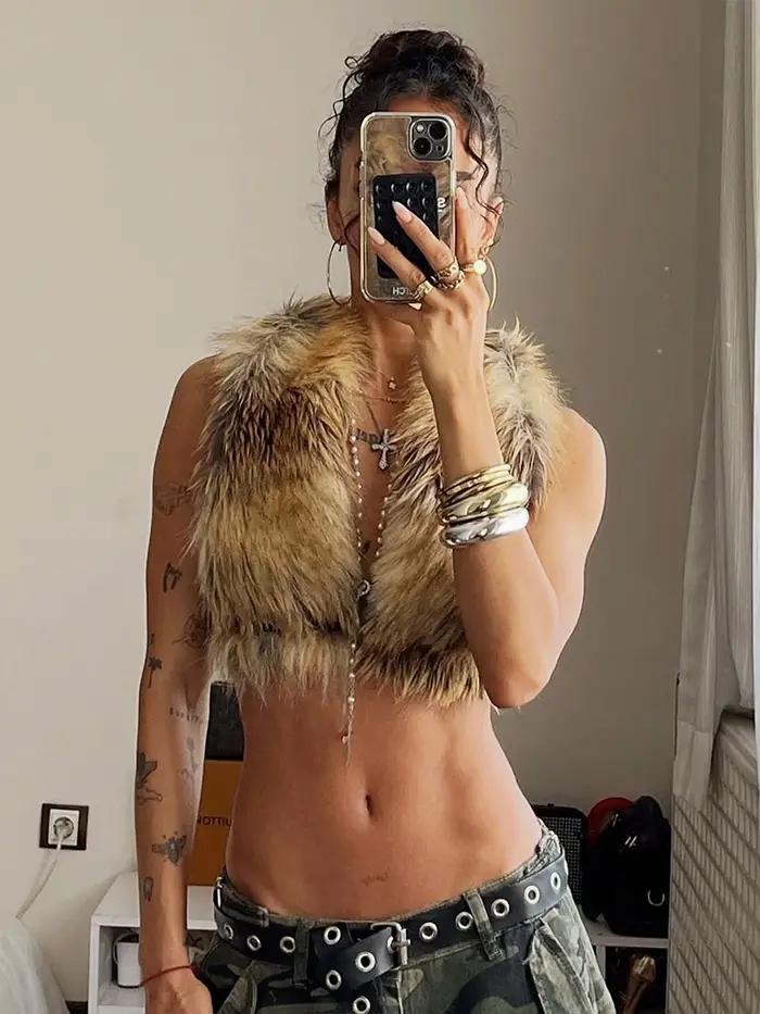 Cutenew mince fourrure licou débardeur femmes Sexy dos nu léopard Simple sauvage gothique Punk Hotti