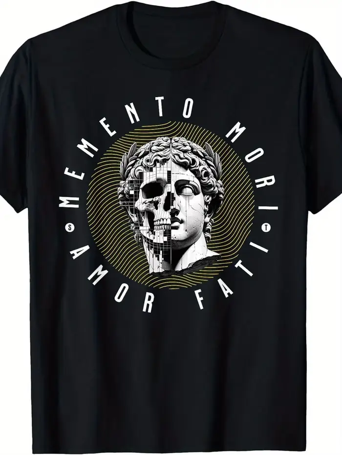 T-shirt pour hommes, imprimé Memento Mori Stoicism, en coton, surdimensionné, humoristique, ironique