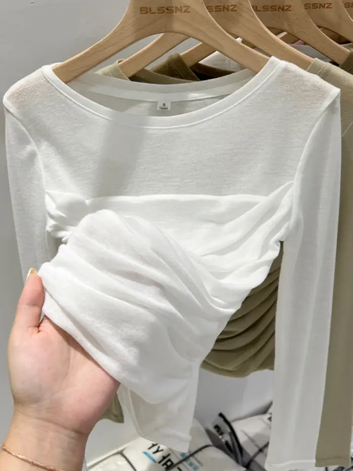 T-shirt élégant et sexy à col rond en dentelle noire 2026 pour femme