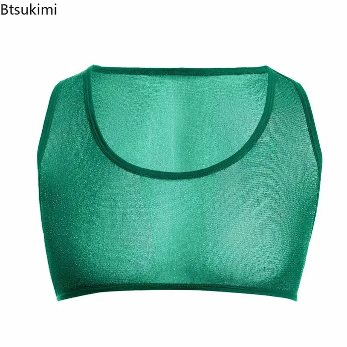 Nouveau 2026 hommes Sexy brillant Transparent maille culture hauts gilet sans manches sport Muscle maillot de corps col