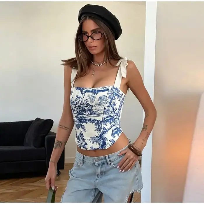 Nouveau débardeur sexy pour femme, style licou, à lacets, imprimé, coupe ajustée, pour l'été 2026, l
