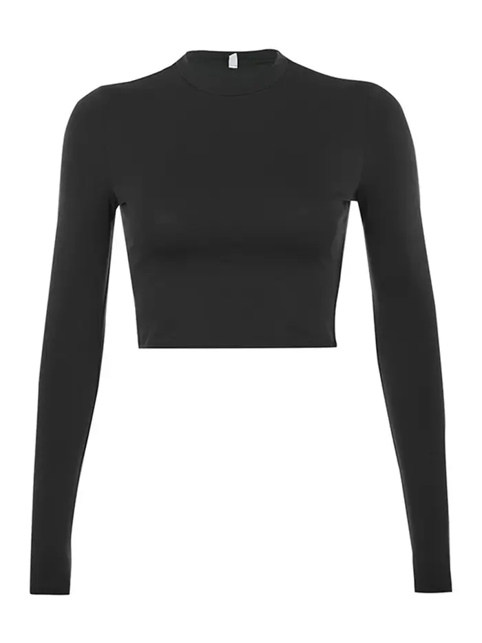 T-shirt basique à manches longues pour femmes, haut court décontracté, mode coréenne pour dames, mon