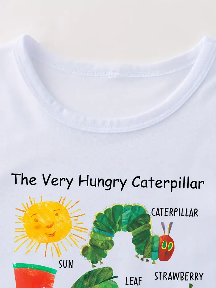T-shirt à manches courtes imprimé dessin animé Caterpillar très affamé