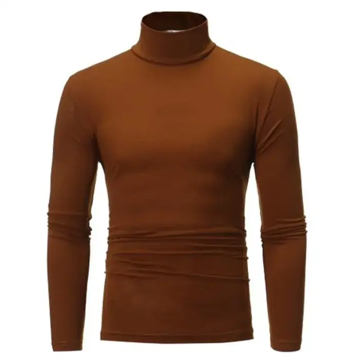 1/2 pièces automne hiver hommes col haut T-shirt coupe ajustée mode haute élastique à manches longues décontracté respir