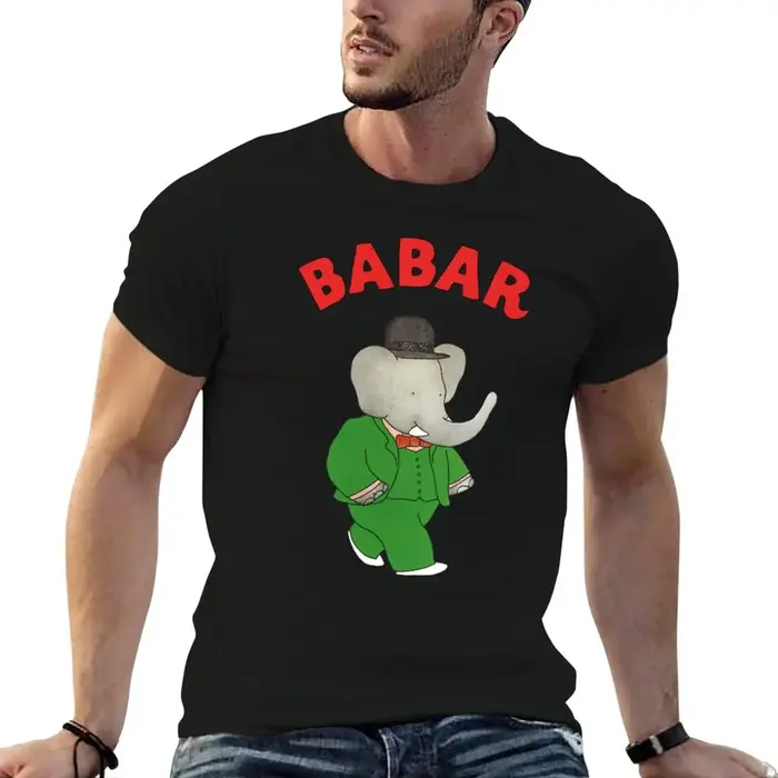 T-shirt Babar l'éléphant pour homme, t-shirts graphiques en coton 100%, t-shirts en coton pour homme