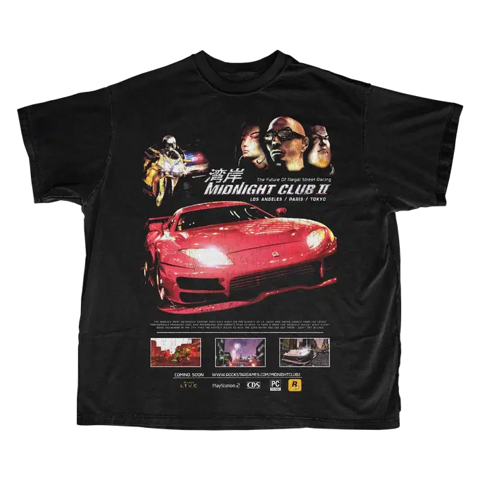 T-shirt Midnight Club II Retro Racing Game pour hommes et femmes