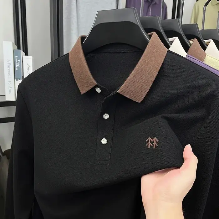 Mode marque de luxe à manches longues polo shirt hommes automne nouvelle tendance badge en relief De