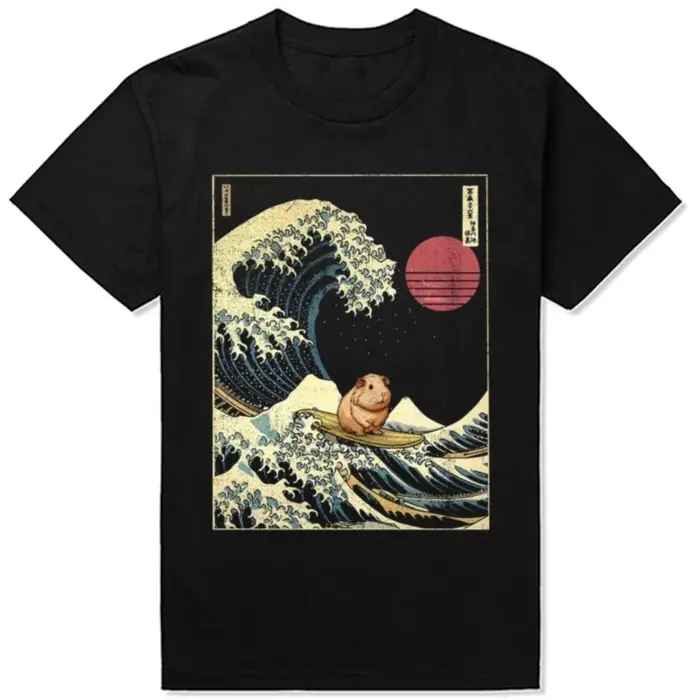Japonais drôle cochon d'inde Kanagawa surf vague t-shirts coton Humor Streetwear t-shirt à manches courtes unisexe vêtements amples