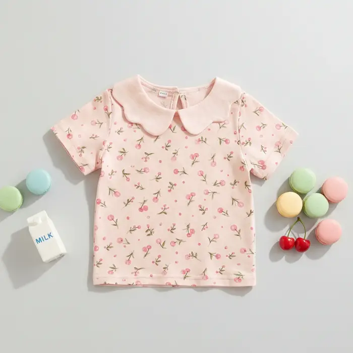 T-shirt rose tendance pour bébés filles, hauts d'été mignons pour enfants, vêtements de vacances