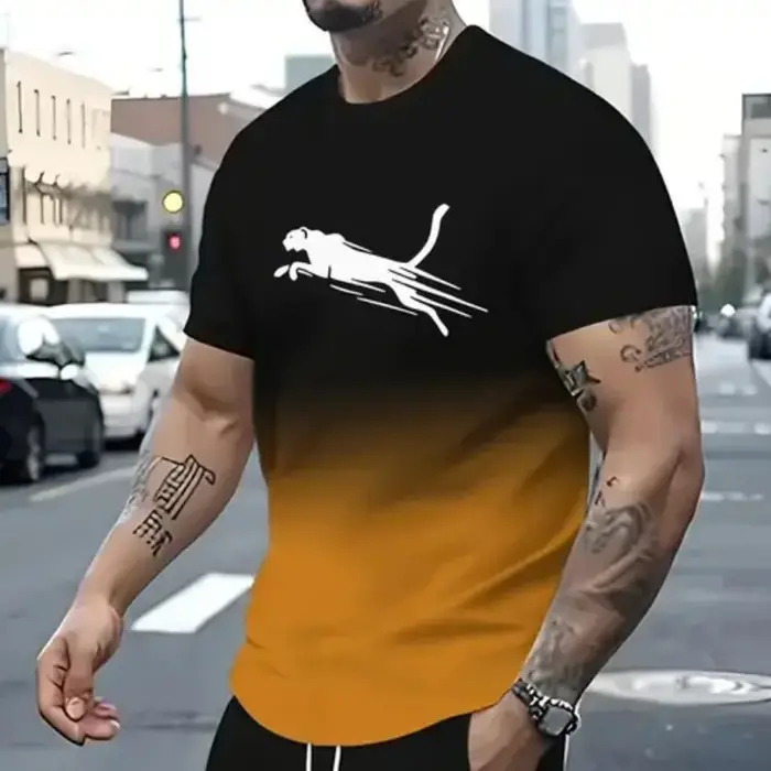 Animal léopard impression 3d sport séchage rapide respirant hommes t-shirt rue décontracté mode ample Fitness course à manches courtes été