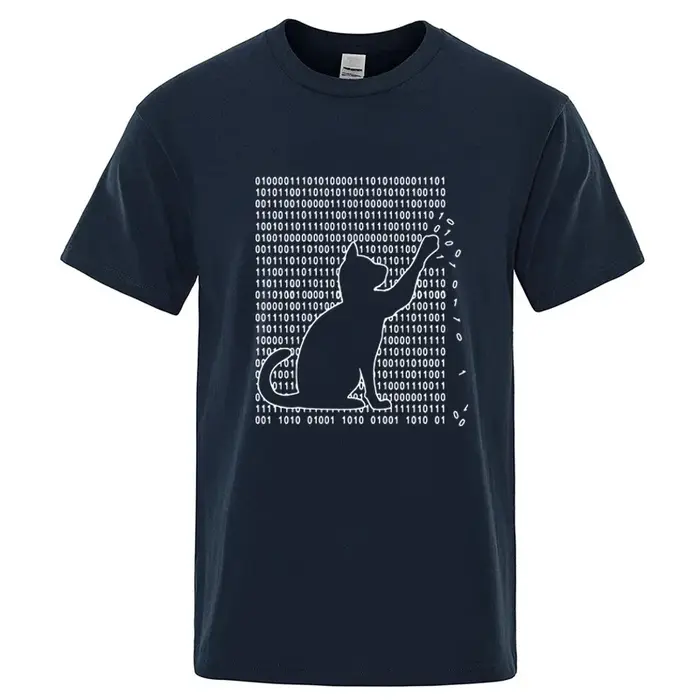 T-shirt en coton avec motif de chat formé par une matrice numérique, rafraîchissant et respirant, ad