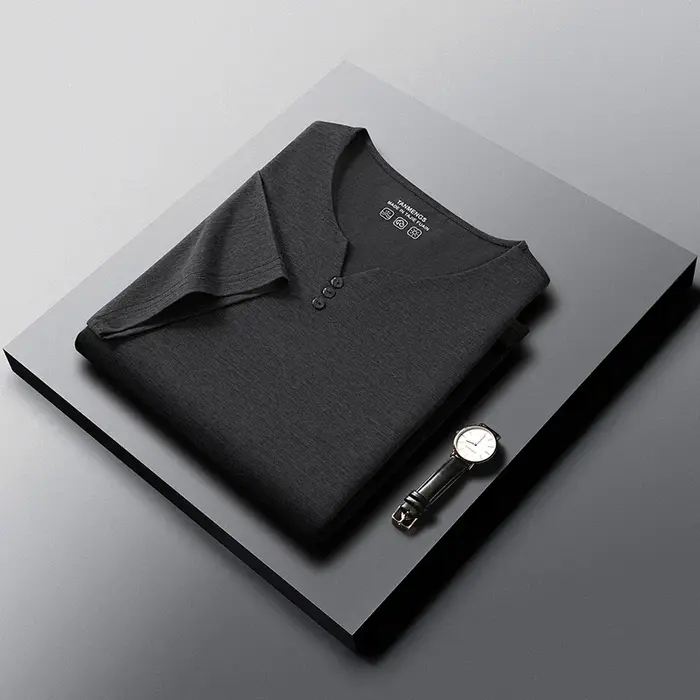 T-shirt à col Henley respirant pour hommes