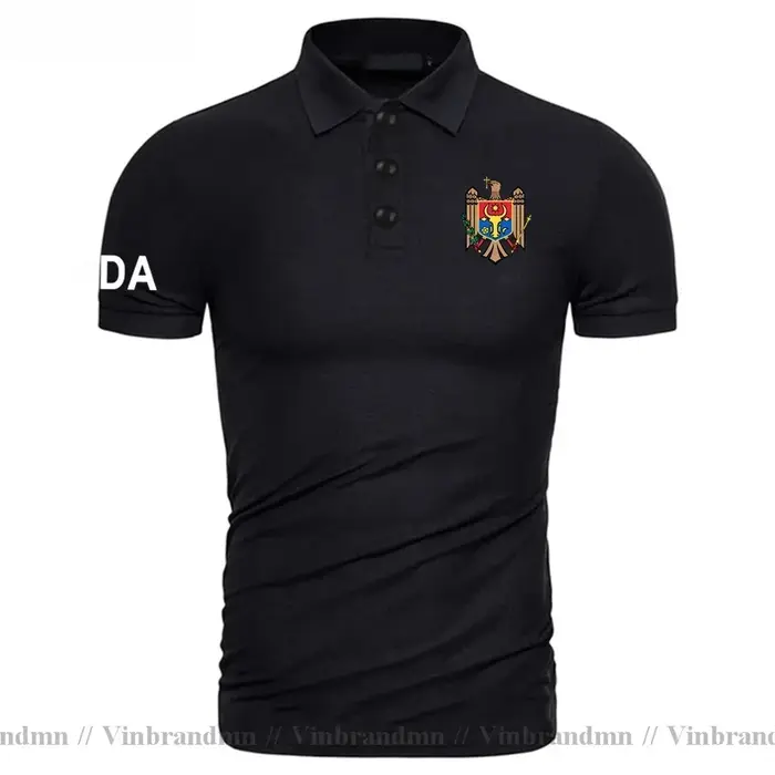Polo Homme Manches Courtes en Coton, Nouvelle Collection 2024, Imprimé Drapeau de la Moldavie, Marqu