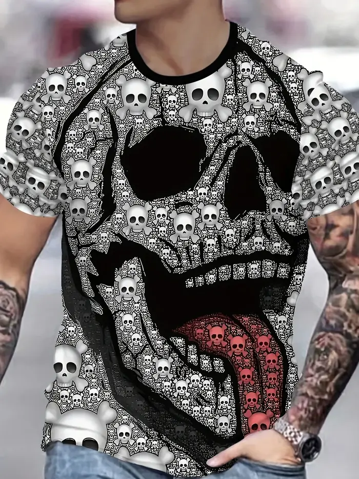 T-shirt pour homme à imprimé crâne 3D