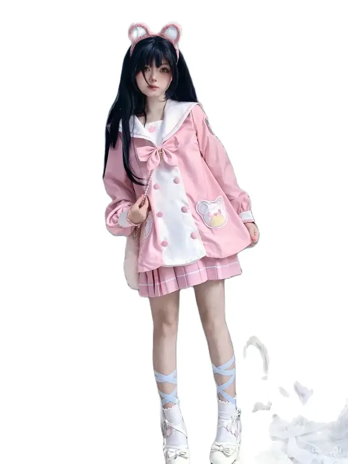 École japonaise fille mignon rose à manches longues femmes