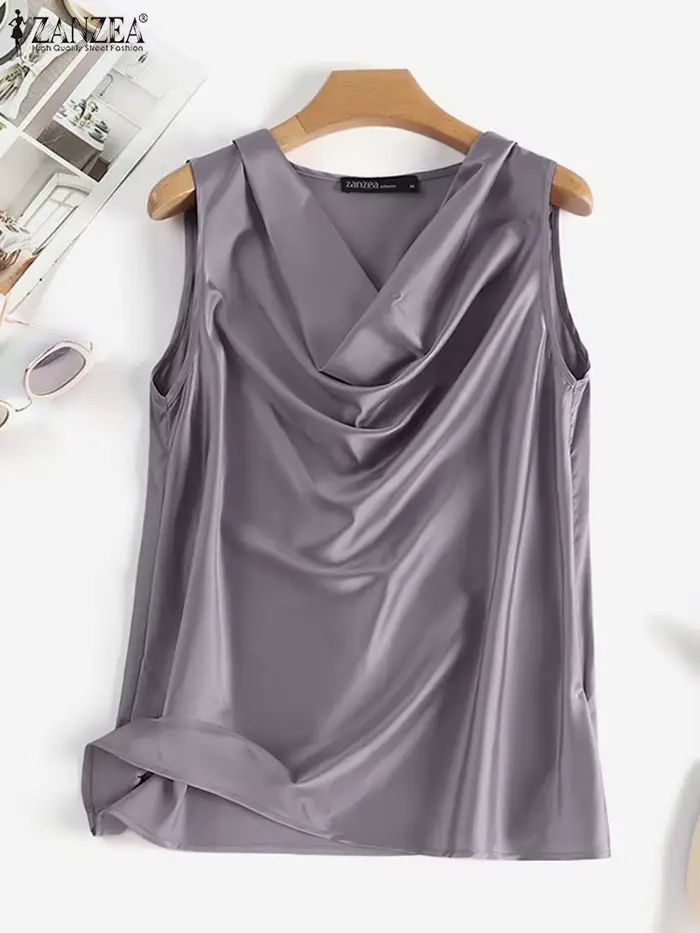 ZANZEA 2025 débardeurs coréens élégants femmes Satin soie couleur unie sans manches