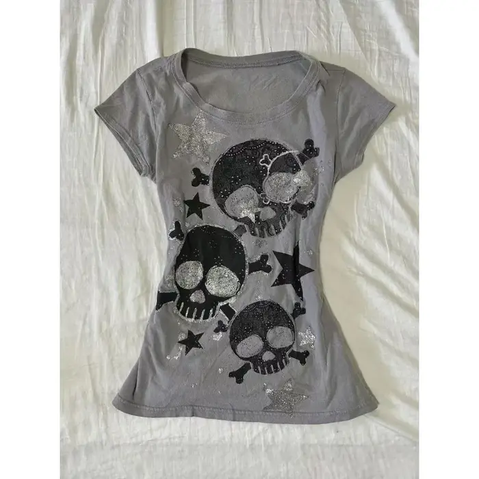 Américain rétro Hottie T-shirt rue sous-culture crâne impression t-shirts Punk gothique T-shirt femm