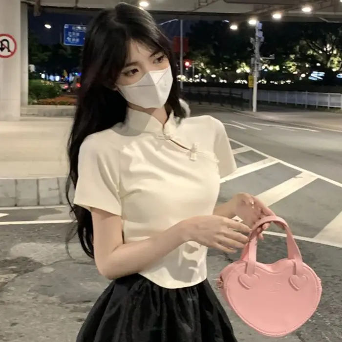 T-shirts femmes Vintage Style chinois littéraire nouvel été col Mandarin tempérament populaire gracieux décontracté mince Hotsweet hauts