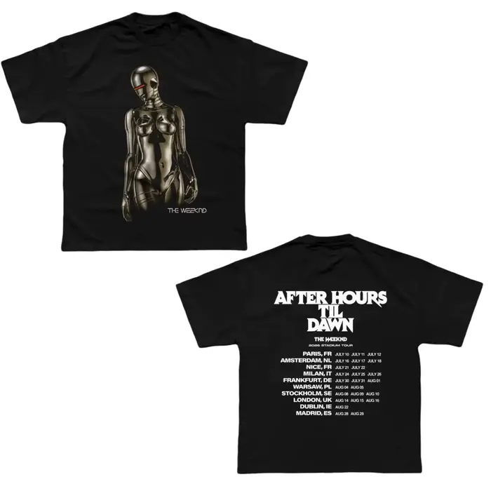 T-shirt The Weeknd After Hours Til Dawn Tour Europe 2026 100% Coton Homme Femme Streetwear Populaire