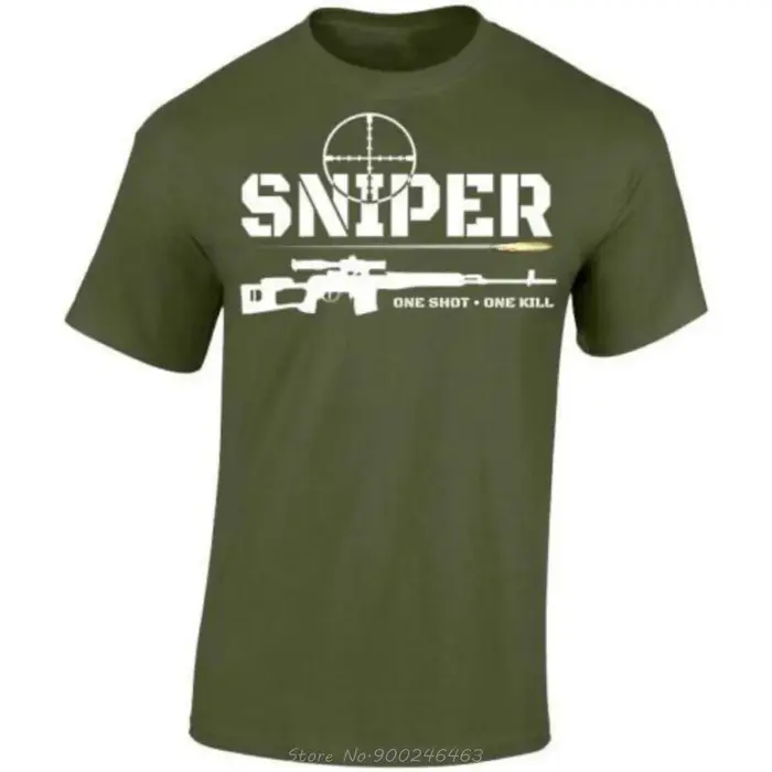 Conception Unique Sniper One Shot One Kill T-shirt coton à manches courtes col rond hommes