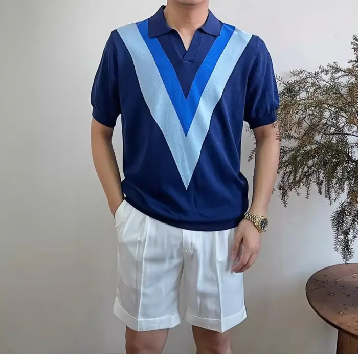 Polo tricoté à manches courtes pour homme