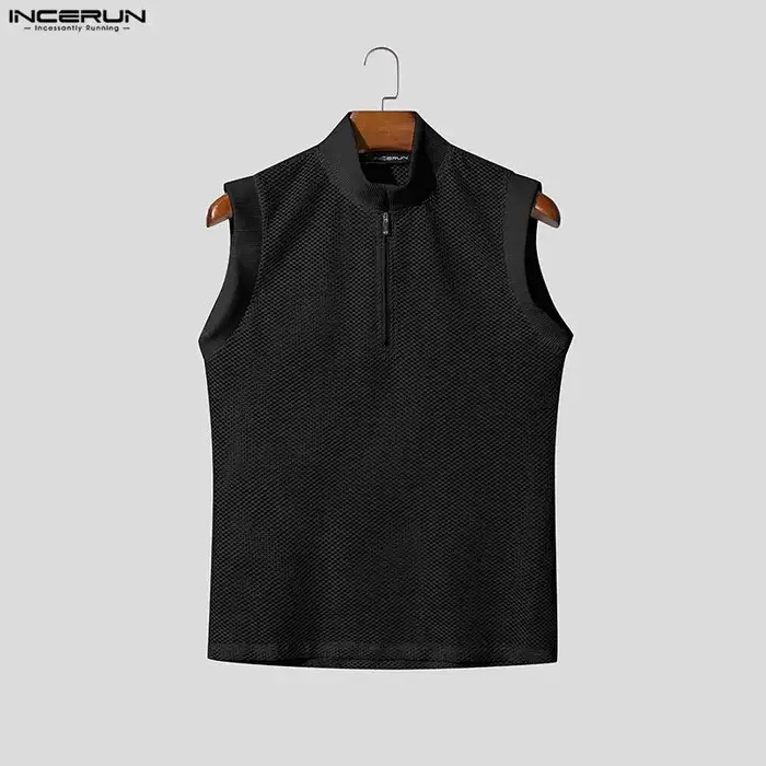 INCERUN Débardeurs Homme Évidés Transparents Été Streetwear Sexy Fermeture Éclair 2026 Tops Tendance Vêtements
