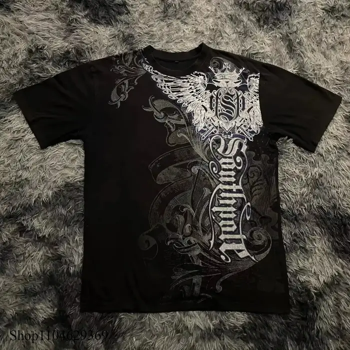 Classique Y2K Style gothique T-shirt imprimé surdimensionné T-shirt haute rue chemises gothique col