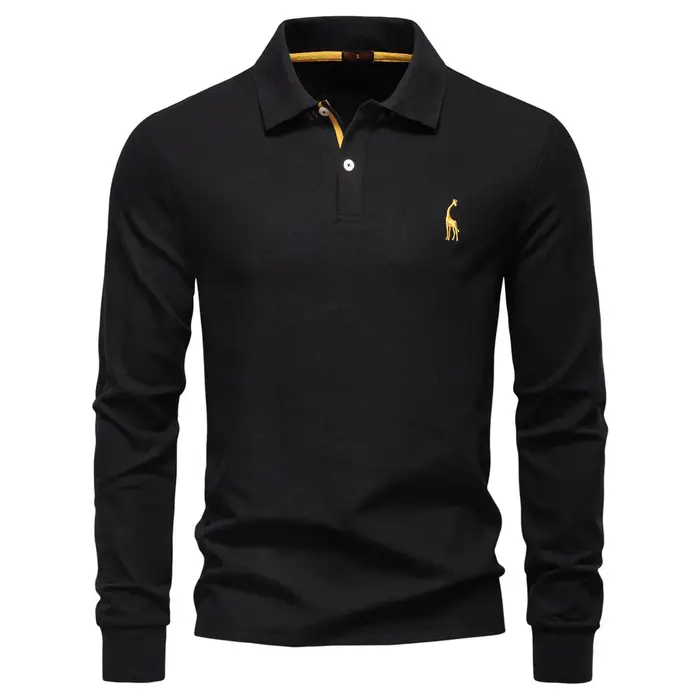 2025 automne Polo hommes broderie à manches longues coton mélange riche respirant Polos couleur unie