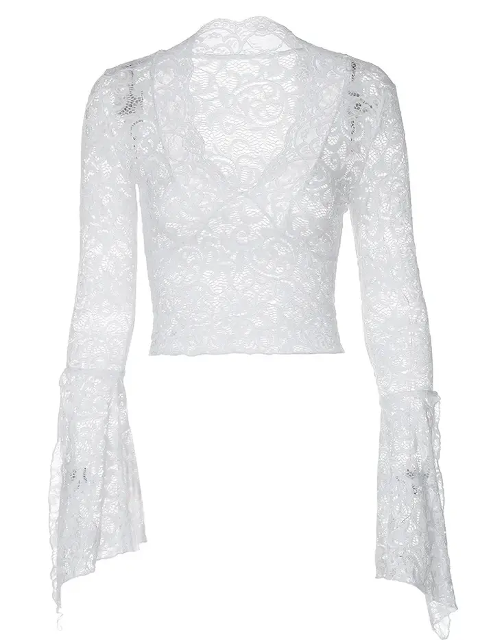 Haut sexy en dentelle à col en V profond Style de rue Longueur courte Bordure T-shirt à manches longues Respirant Confortable Mélange de nylon Tendance St...