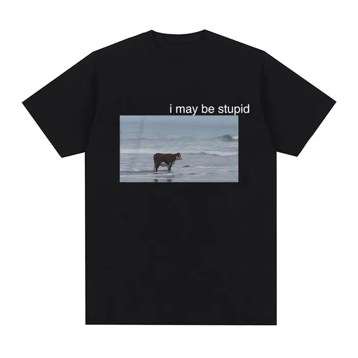 I May Be Stupid Cow on Beach Funny Meme T-shirt pour hommes