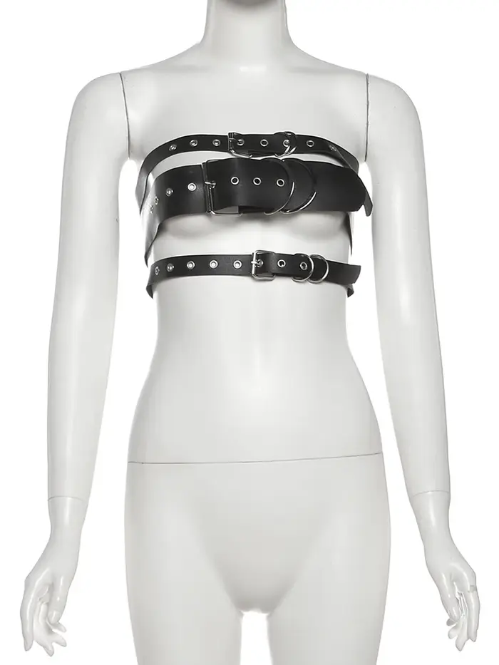 Nibber Coquette Sexy Débardeur Femmes PU En Cuir Creux En Métal Boucle Sans Manches Minuit Fête Clubwear Hottie Punk Style Gilet