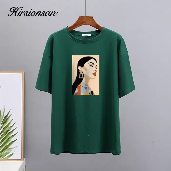 Hirsionsan – t-shirt en coton imprimé pour femme, haut Chic, ample, décontracté, esthétique, surdime