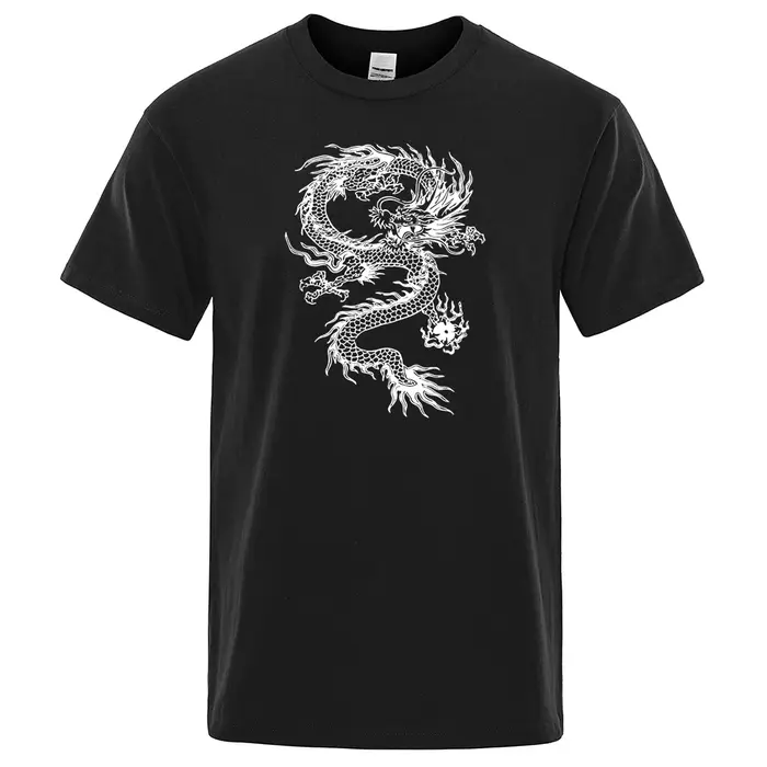 T-Shirt Dragon blanc pour hommes, en coton, ample et respirant, à la mode, de haute qualité, de marq