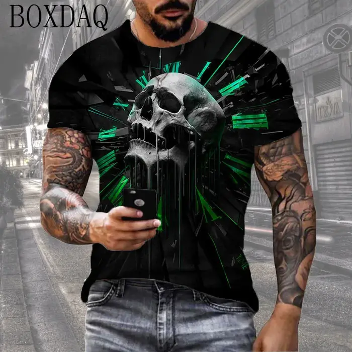 T-shirt à manches courtes Horror Death Skull pour hommes, impression 3D, rue de la terreur, t-shirt 