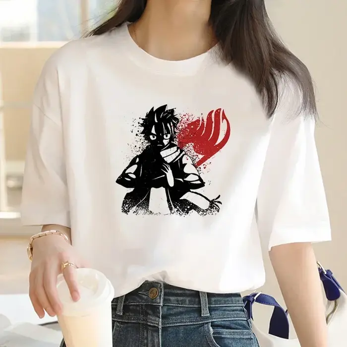 Queue de fée t-shirt femmes kawaii tumblr couple vêtements streetwear blanc