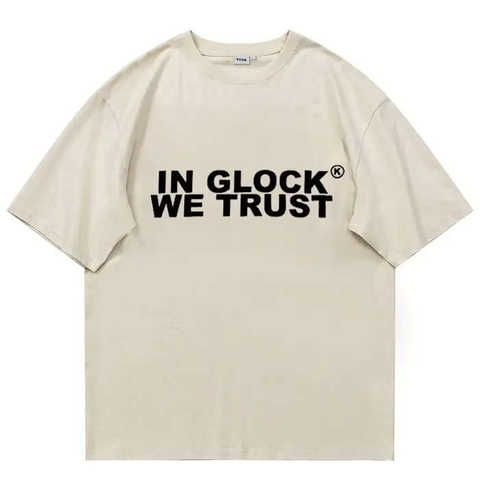 Hommes T-Shirt en GLOCK WE TRUST graphique coton surdimensionné Vintage Harajuku manches courtes hau