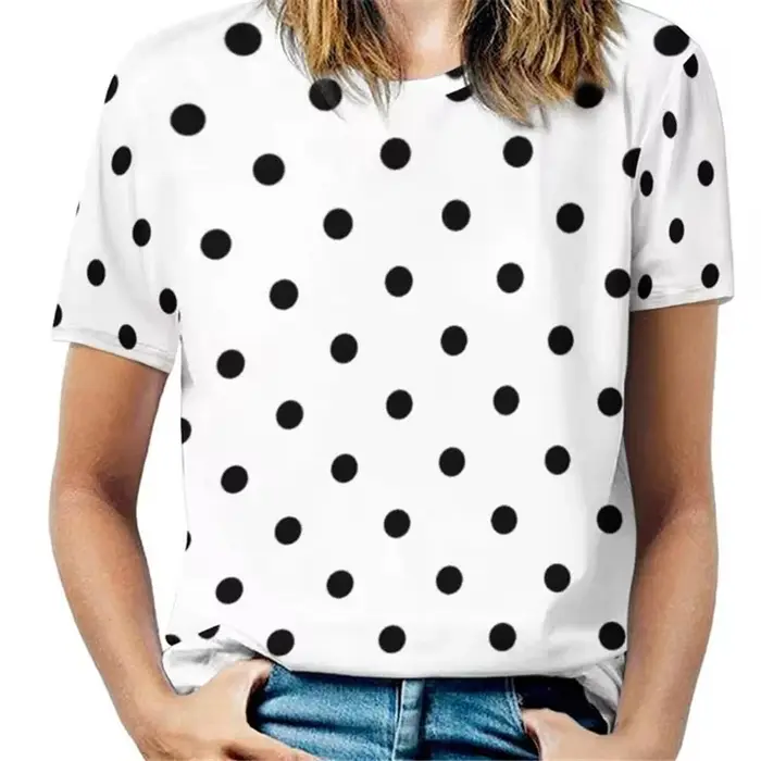 T-shirt à manches courtes et col rond pour femmes, vintage, impression de points 3D, mode rétro, t-s