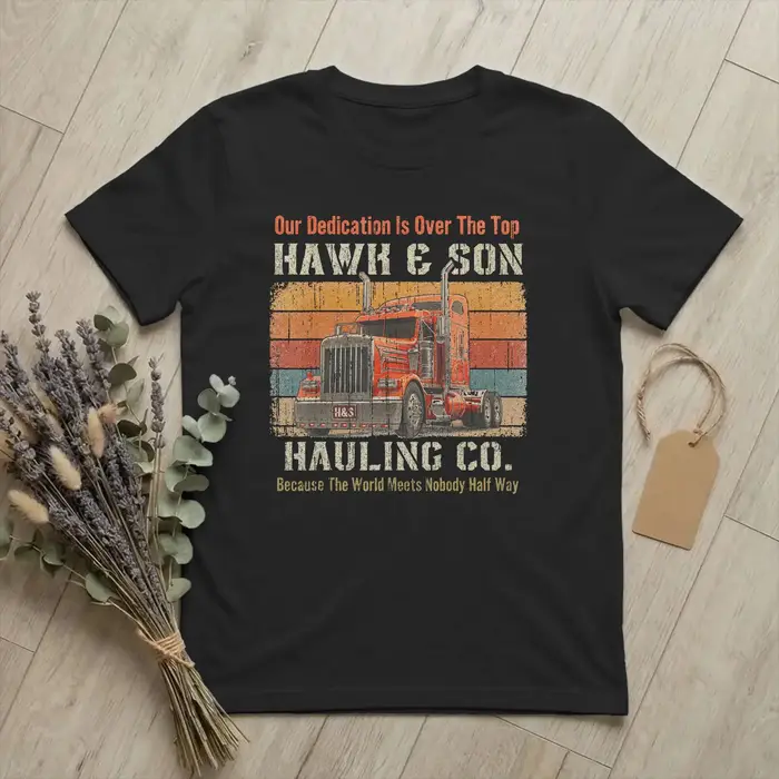 T-shirt pour homme en pur coton vintage de la marque Hawk and Son Hauling Company