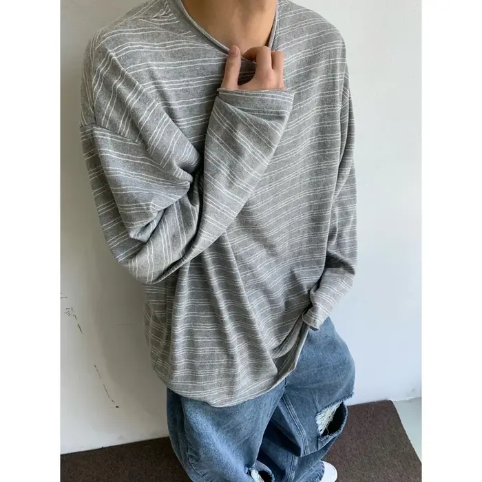 T-shirt à manches longues rayé gris pour homme
