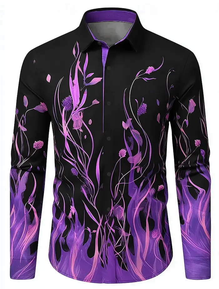 Hip Hop flamme impression chemise hommes Streetwear 2025 mode à manches longues hauts urbain à la mo