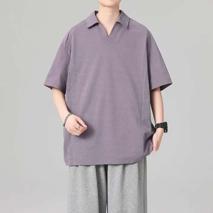 Polo pour homme à col cranté avec empiècements en maille