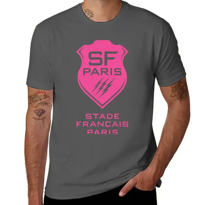T-shirt avec logo du stade français de Paris, grande taille, col rond