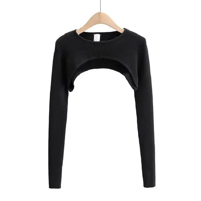 T-shirt tricoté à manches longues pour femmes, vêtements esthétiques Y2k, col rond, noir et blanc, S