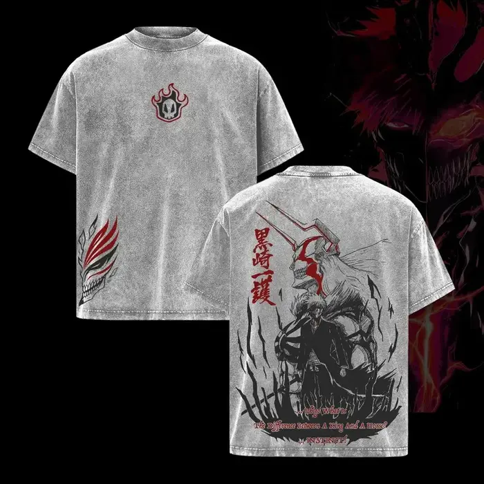 T-shirt Manga BLEACH Kurosaki Ichigo Anime, T-shirt oversize délavé pour homme et femme, vêtements à