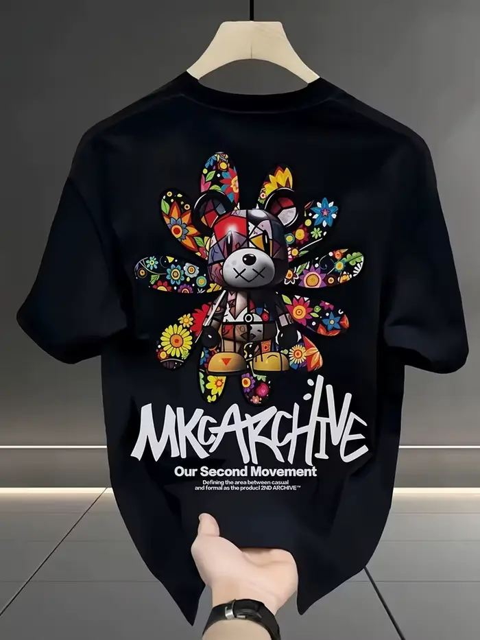 T-shirt Homme Édition Han Imprimé, Col Rond, Manches Courtes, Coton Absorbant pour l'Été