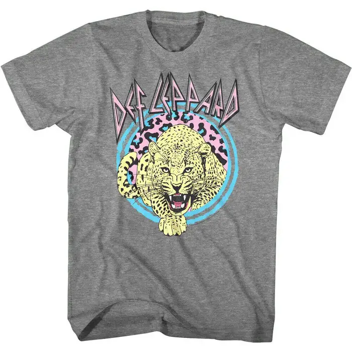 Nouveau t-shirt pour homme des années 1980 Def Leppard avec motif léopard directement vaporisé