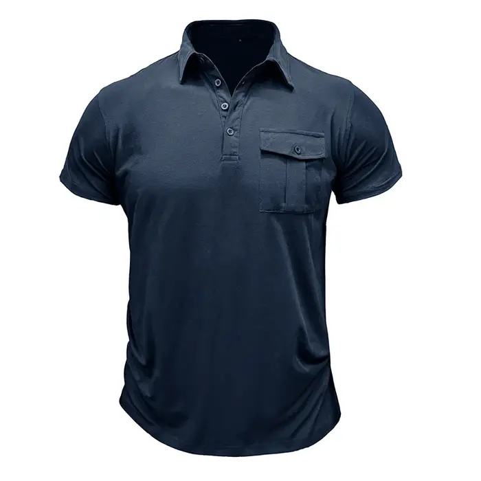 T-shirts bleu marine à manches courtes pour hommes avec poche poitrine