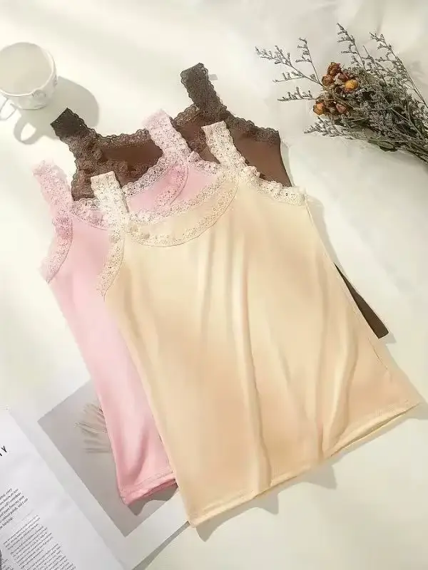 Débardeur en dentelle grande taille pour femme, sans manches, coupe ajustée, chemise de base, vêteme