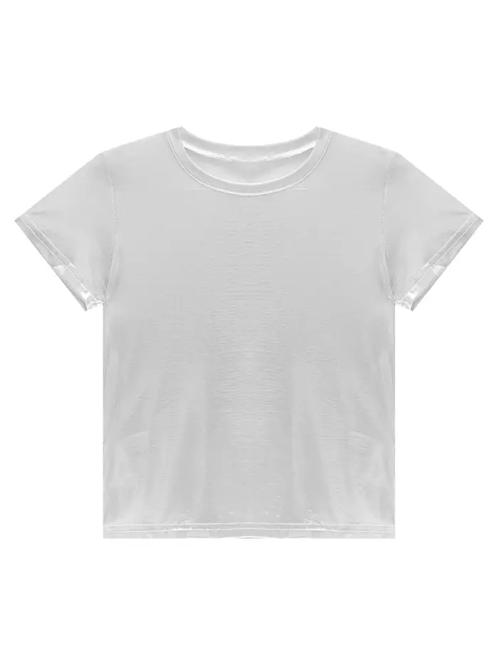 T-shirt métallique brillant à manches courtes pour femmes